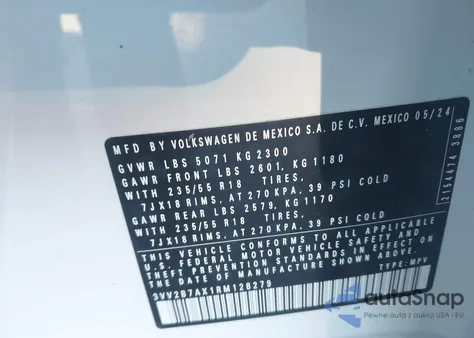 2024 Volkswagen Tiguan 2.0T Se/2.0T Wolfsburg Edition z USA, uszkodzony, nr VIN 3VV2B7AX1RM128279